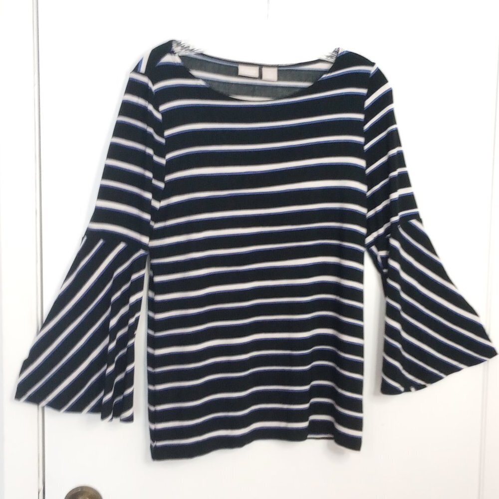 Chico's Travelers Classic Striped Bell-Sleeve Top